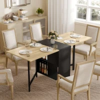 HOMCOM Mesa Plegable de Comedor con Alas Abatibles 4 Compartimentos 3 Formas para Cocina Salón 169x60x75 cm Natural Oscuro(m-2)