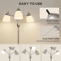 HOMCOM Arc Tree Floor Lamp with 3 Adjustable Rotating Lights, Industrial Standing Lamp with Steel Frame, Silver Tone(m-7)