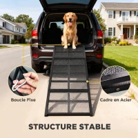 PawHut Rampe pour Chien Pliable en Acier, Escalier pour Chien avec Surface Antidérapante, Charge 180 kg, 191 x 50 x 4 cm, Noir(m-6)