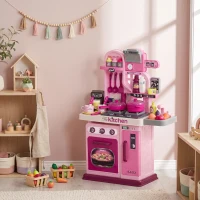 AIYAPLAY Cucina Giocattolo per Bambini da 33 Pezzi con Luci, Suoni e Rubinetto, in PP e ABS, 53x22x69 cm, Rosa(m-8)