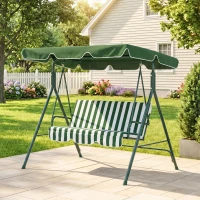 Outsunny Baloiço de Jardim de 3 Lugares com Almofada Toldo Ajustável e Estrutura de Metal 172x110x153cm Verde e Branco(m-10)