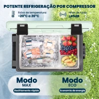 Outsunny Frigorífico Portátil Elétrico 42,5L com Compressor Controlo por App Rodas Alça Barra -20℃ a 20℃ e Suporte para Telemóvel Verde(m-4)
