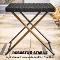 Outsunny Tavolino da Giardino Pieghevole Salvaspazio in Rattan Sintetico e Acciaio, 40x40x40cm, Nero(m-6)