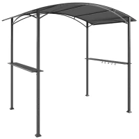 Outsunny Cenador para Barbacoa de 2,4 x 1,5 m Cenador de Pérgola Exterior con 2 Estantes Laterales y Ganchos Gris Oscuro(m-1)