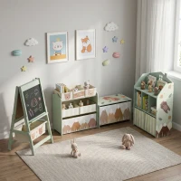 AIYAPLAY Kids Bookshelf with Storage, Toy Storage Unit with Book Display, Shelves and Fabric Drawers for Playroom Nursery, Green(m-8)