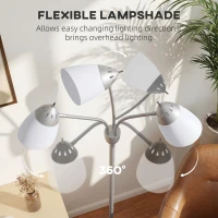 HOMCOM Arc Tree Floor Lamp with 3 Adjustable Rotating Lights, Industrial Standing Lamp with Steel Frame, Silver Tone(m-6)