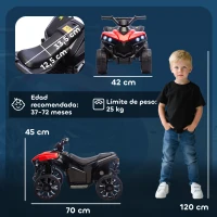 AIYAPLAY Quad Eléctrico para Niños 6 V Quad para Niños de 18 a 56 Meses Velocidad hasta 3 km/h Faros y Música 70x42x45 cm Rojo(m-3)