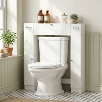 HOMCOM Mueble sobre Inodoro con 2 Armarios Cajón Abatible Portapapeles y Estantes Ajustables 88x18x98 cm Blanco(m-2)