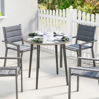 Outsunny Mesa de Comedor de Jardín con Tablero de Vidrio Templado con Borde de Ratán Estructura de Acero 80x80x74 cm Gris(m-10)