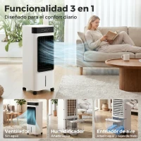 HOMCOM Climatizador Evaporativo 3 en 1 con Depósito de 7 L Oscilación 48° 3 Velocidades 3 Modos Temporizador 24h Blanco(m-4)