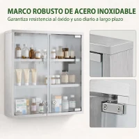 HOMCOM Botiquín de Pared con Cerradura Puertas de Cristal Estantes y 2 Llaves para Baño Cocina 46x12x48 cm Plateado(m-7)