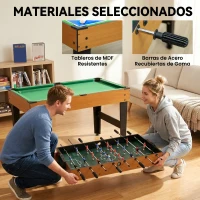 HOMCOM Mesa Multijogos 4 em 1 com Matraquilhos Bilhar Hóquei de Mesa e Ping-pong para Crianças e Adultos 107x61x84,5 cm Natural(m-6)
