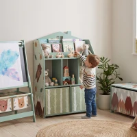 AIYAPLAY Kids Bookshelf with Storage, Toy Storage Unit with Book Display, Shelves and Fabric Drawers for Playroom Nursery, Green(m-2)