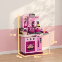 AIYAPLAY Cucina Giocattolo per Bambini da 33 Pezzi con Luci, Suoni e Rubinetto, in PP e ABS, 53x22x69 cm, Rosa(m-3)