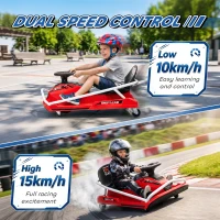 AIYAPLAY 24V Electric Go Kart for Kids with Drift Mode, 300W Brushless Motor, Soft Start and Dual Speed for Ages 6-10, Red(m-6)