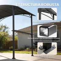 Outsunny Cenador para Barbacoa de 2,4 x 1,5 m Cenador de Pérgola Exterior con 2 Estantes Laterales y Ganchos Gris Oscuro(m-5)