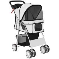 PawHut Dog Pram, Pet Stroller with Reflective Strips, Foldable Cat Stroller with 360° Swivel Wheels, Grey(m-1)