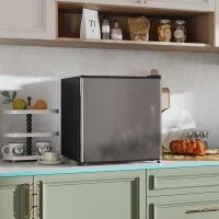 HOMCOM Mini Nevera Silenciosa 46 L Clase E Frigorífico Pequeño con Temperatura Regulable y Puerta Reversible 48x44x49 cm Plata(m-10)