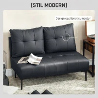 HOMCOM Canapea 2 Locuri din Piele Ecologică Fără Brațe, Matlasată cu Nasturi, 115x73x83 cm, Neagră(m-4)