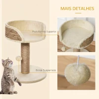 PawHut Arranhador para Gatos Pequeno 49 cm com Poste em Juta, Cama e Bola Pendente, 40x40x49 cm, Bege(m-5)