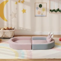 AIYAPLAY Sofá Infantil Convertible en Cama y Zona de Juego con Cojín de Corona 116x61x14 cm Rosa y Azul Grisáceo(m-10)