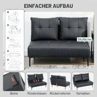 HOMCOM Canapea 2 Locuri din Piele Ecologică Fără Brațe, Matlasată cu Nasturi, 115x73x83 cm, Neagră(m-8)