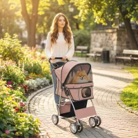 PawHut Dog Pram, Pet Stroller with Reflective Strips, Foldable Cat Stroller with 360° Swivel Wheels, Brown(m-14)