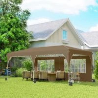 Outsunny Carpa Plegable 6x3 m con Tiras Reflectantes UPF 50+ Fácil Montaje Sistema Central de Bloqueo Impermeable Beige(m-10)