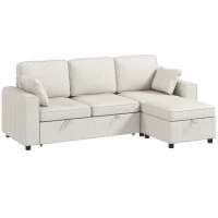 HOMCOM Eck-Schlafsofa aus Chenille, Modulares 3‑Sitzer-Schlafsofa 225 cm mit Aufbewahrungs-Pouf, Beige(m-7)