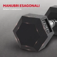 HOMCOM Set di 2 Manubri da 4 kg Esagonali con Presa Antiscivolo e Rivestimento in Gomma, Nero(m-5)