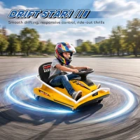 AIYAPLAY 24V Electric Go Kart for Kids with Drift Mode, 300W Brushless Motor, Soft Start and Dual Speed for Ages 6-10, Yellow(m-4)
