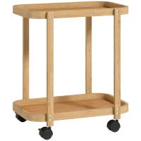 HOMCOM Carrito de Cocina de Bambú de 2 Niveles Carrito Auxiliar para Cocina con Ruedas 2 Estantes 54x36,5x60 cm Natural(m-1)