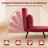 HOMCOM Poltrona Letto Imbottita 3 in 1 con Schienale Reclinabile in 5 Posizioni e Cuscino, 63x73x81 cm, Rosso Vino(m-5)