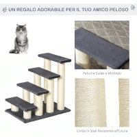 PawHut Scaletta per cani e gatti a 4 gradini in peluche con pali in sisal, grigio(m-3)