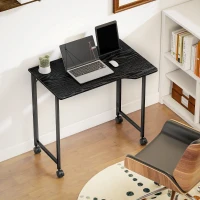 HOMCOM Folding Small Desk on Wheels - Black Wood Effect(m-9)