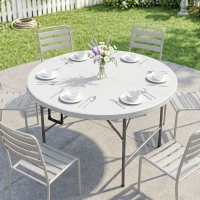 Outsunny Tavolo Pieghevole per Giardino e Campeggio, in Acciaio e HDPE, Ø122x73 cm, Grigio e Bianco(m-2)