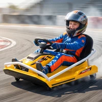 AIYAPLAY 24V Electric Go Kart for Kids with Drift Mode, 300W Brushless Motor, Soft Start and Dual Speed for Ages 6-10, Yellow(m-2)