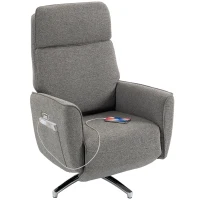 HOMCOM Fauteuil Relax Électrique Pivotant 360°, Fauteuil Inclinable avec Appui-Tête Réglable, Ports USB, Tissu en Lin, Gris(m-18)