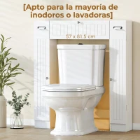 HOMCOM Mueble sobre Inodoro con 2 Armarios Cajón Abatible Portapapeles y Estantes Ajustables 88x18x98 cm Blanco(m-7)