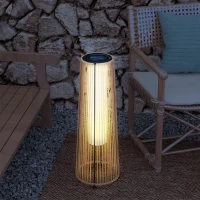 Outsunny Farola Solar Exterior de Ratán Sintético con Luces LED Encendido y Apagado Automático Impermeable Ø21,5x61 cm Natural(m-8)