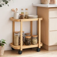 HOMCOM Carrito de Cocina de Bambú de 2 Niveles Carrito Auxiliar para Cocina con Ruedas 2 Estantes 54x36,5x60 cm Natural(m-2)