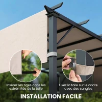 Outsunny Lot de 2 toiles de rechange pergola rétractable 4,9 x 1,2 m pour pergola de 3 x 3 m polyester protection UV kaki clair(m-6)