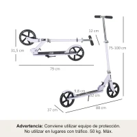 HOMCOM Patinete Plegable para Niños de 7-14 Años Scooter Infantil Manillar Ajustable en Altura de 4 Niveles con Freno Blanco(m-3)