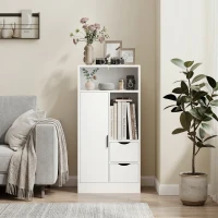 HOMCOM Armario de Baño con 2 Cajones Compartimento Abierto y Estantes Ajustables para Espacio Pequeño 50x25x100 cm Blanco(m-10)