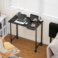HOMCOM Folding Small Desk on Wheels - Black Wood Effect(m-2)