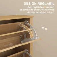 HOMCOM Dulap Slim pentru 18 Pantofi, 3 Sertare cu 2 Rafturi Reglabile, 72x26x112 cm, Lemn Natural(m-5)