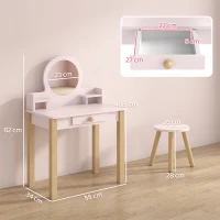 AIYAPLAY Set Masă de Toaletă pentru Fete cu Taburet, Oglindă, Sertar, din Lemn de Pin și MDF, pentru 3-6 Ani, Roz(m-3)