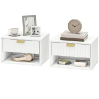 HOMCOM Set de 2 Noptiere Suspendate, Cu Sertar Decorat, Panou de particule, 40x30x25 cm, Alb(m-12)