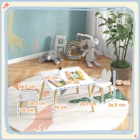 AIYAPLAY Set Tavolo e 2 Sedie per Bambini con Schienale a Orecchie di Coniglio, Età 3-6 Anni, Bianco(m-3)