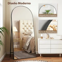 HOMCOM Espejo de Cuerpo Entero 180x80 cm Marco de Aluminio Independiente Apoyado y de Pared Negro(m-5)